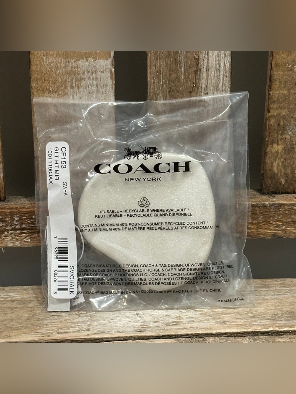 NEW Coach Chalk White Silver Glitter Heart Shaped Compact Mirror CF153
